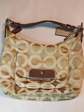 Coach Beige & Brown Signature Canvas Shoulder Bag